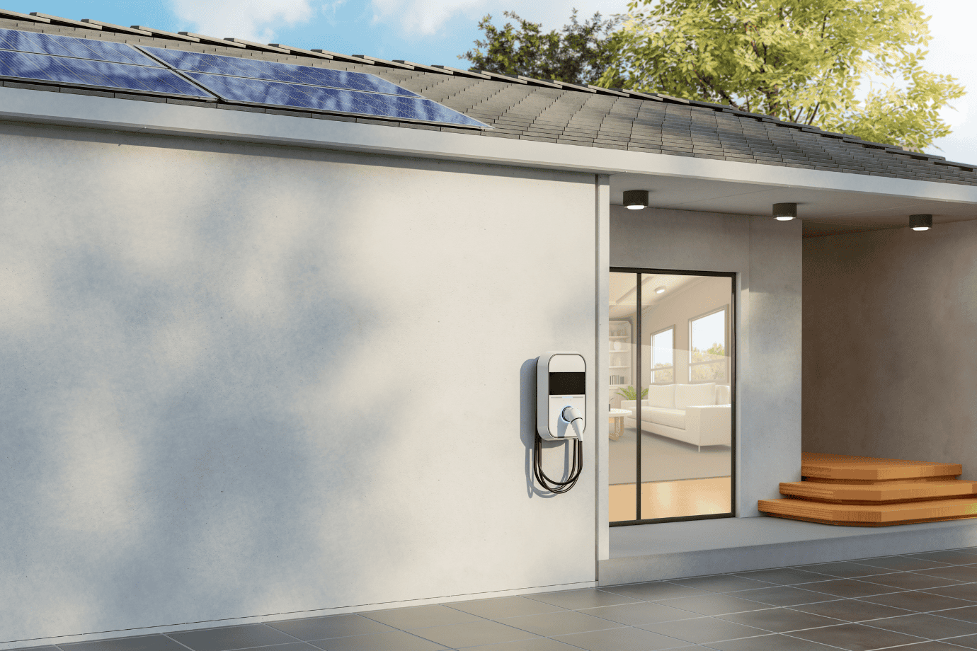 ev-charger-on-side-of-house-with-solar